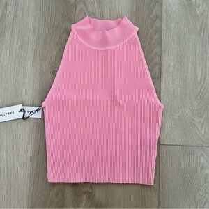 Aritzia Babaton Pink Sculpt Knit Mockneck Halter Top